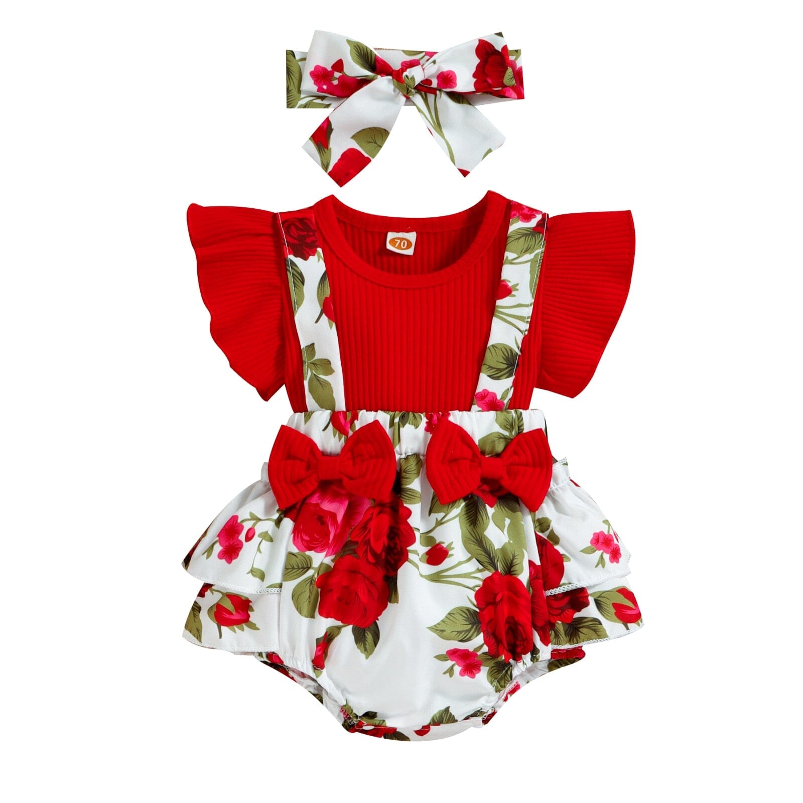 Body Infantil Feminino Vermelho e Rosa + Faixa Loja Click Certo Vermelho 0-3 Meses 