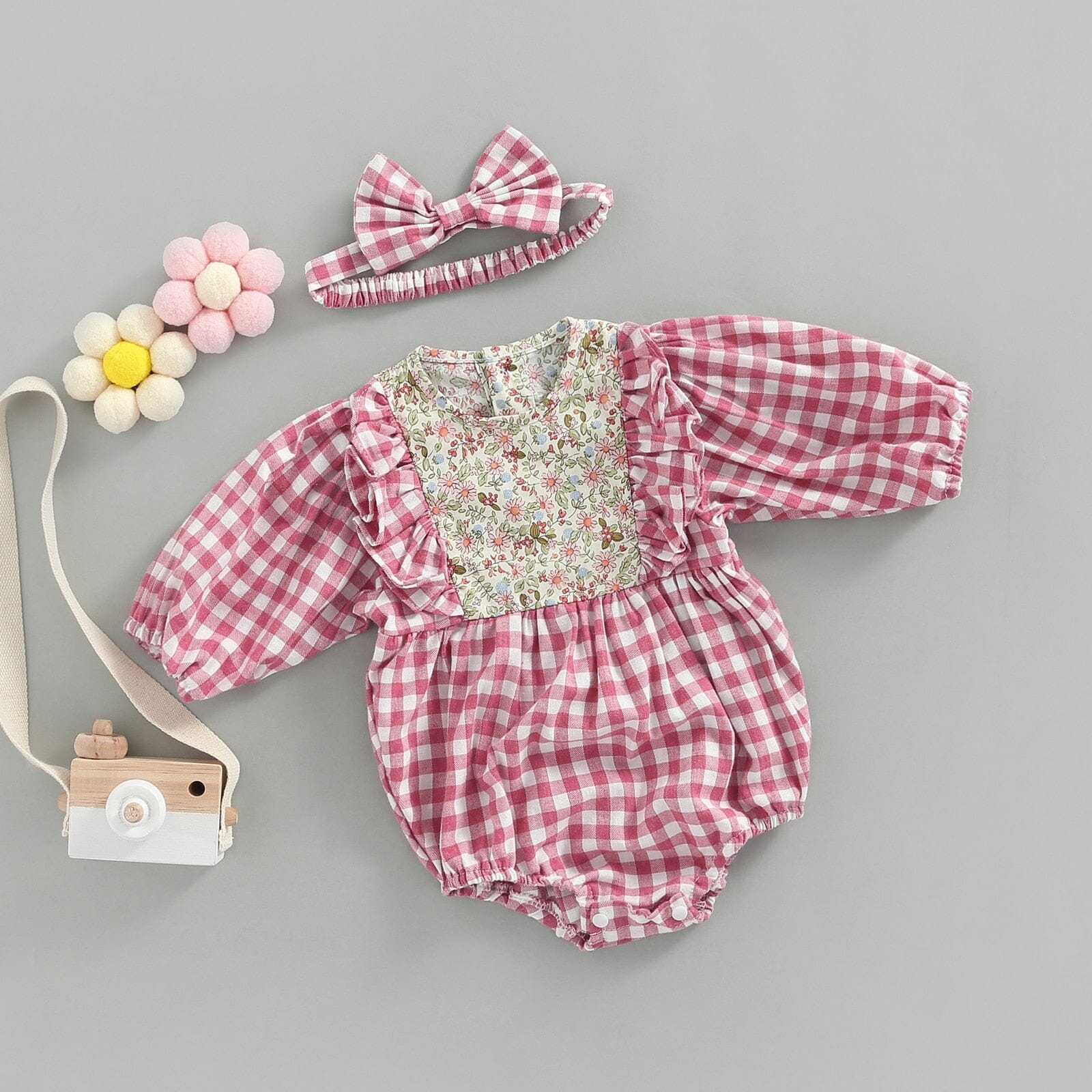 Body Infantil Feminino Xadrez e Flores + Faixa 0 Loja Click Certo 