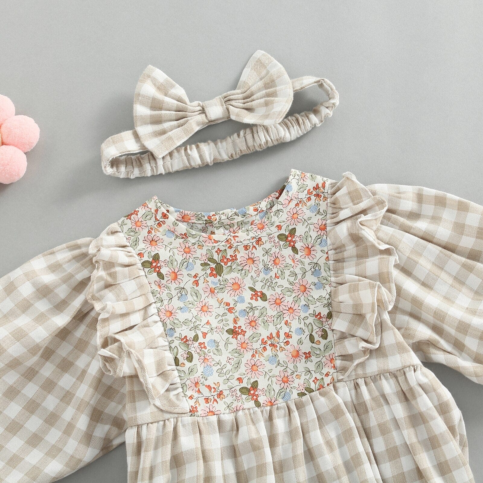 Body Infantil Feminino Xadrez e Flores + Faixa 0 Loja Click Certo 