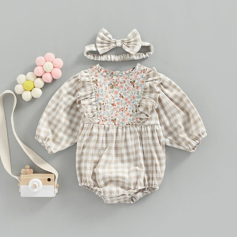 Body Infantil Feminino Xadrez e Flores + Faixa 0 Loja Click Certo 