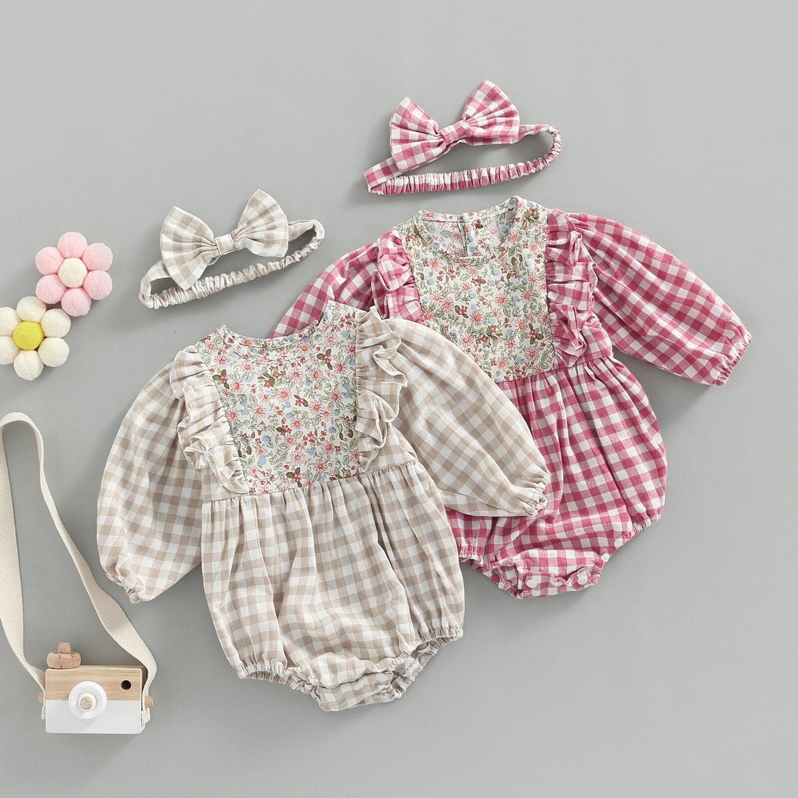 Body Infantil Feminino Xadrez e Flores + Faixa 0 Loja Click Certo 