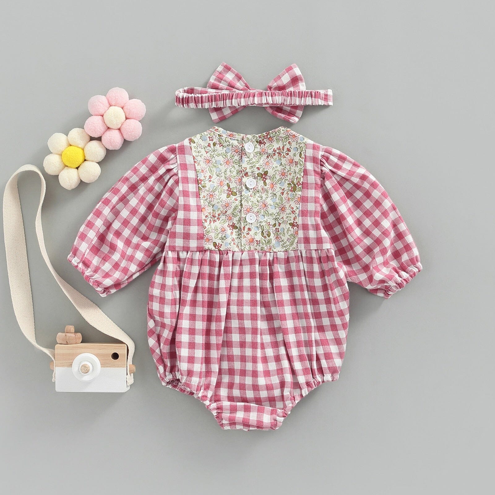 Body Infantil Feminino Xadrez e Flores + Faixa 0 Loja Click Certo 