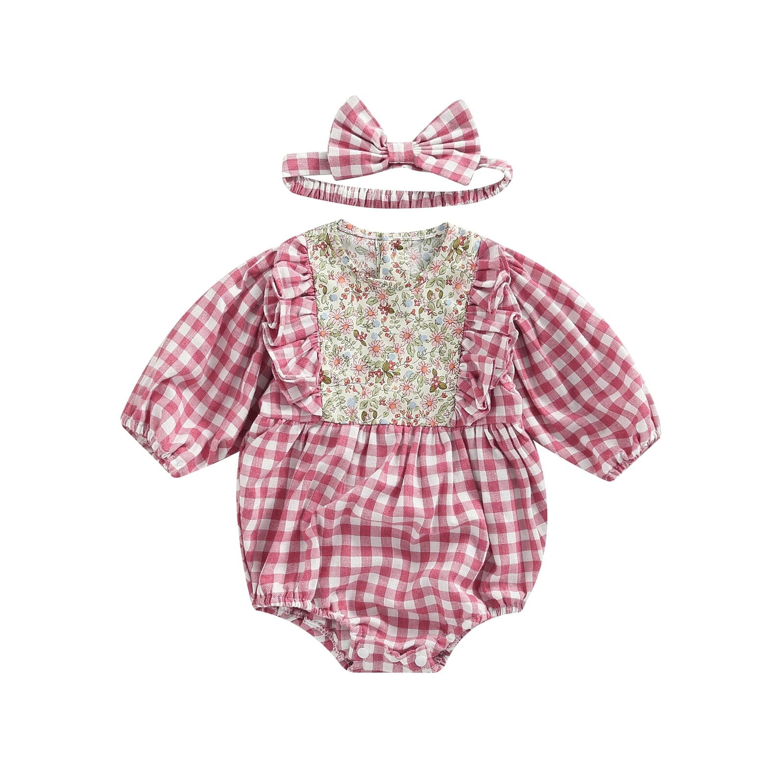 Body Infantil Feminino Xadrez e Flores + Faixa 0 Loja Click Certo Vermelho 0-3 Meses 