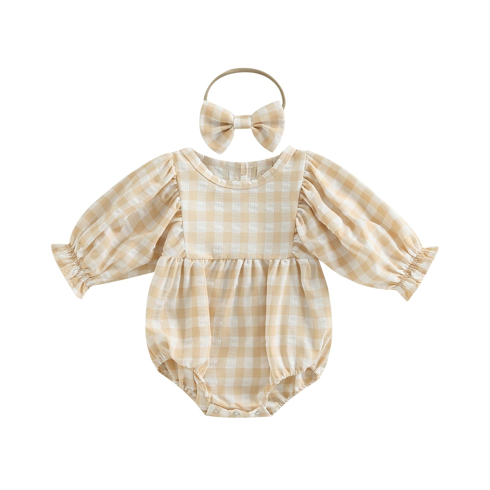 Body Infantil Feminino Xadrez + Faixa 0 Loja Click Certo Bege 3-6 meses 