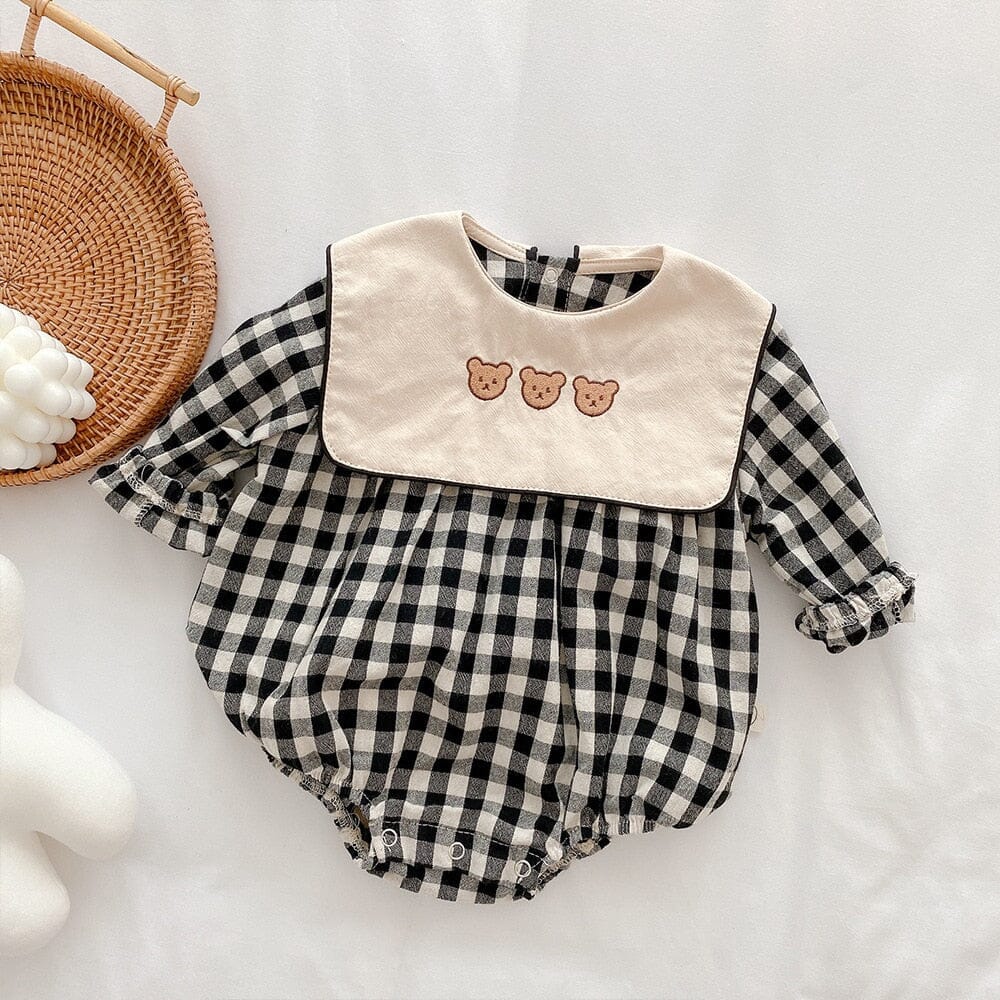 Body Infantil Feminino Xadrez Ursinhos Loja Click Certo Preto 3-6 Meses 