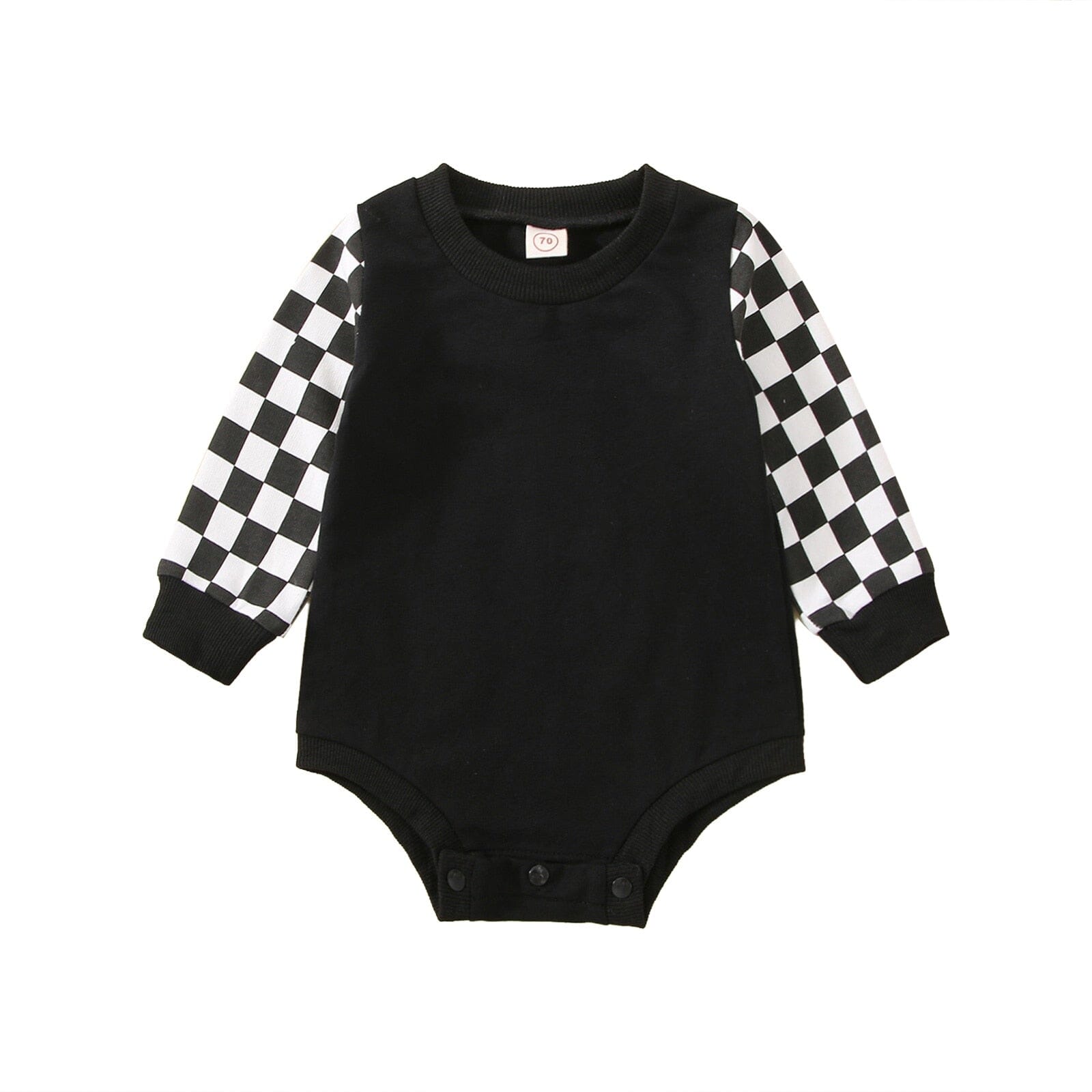 Body Infantil Manga Xadrez Loja Click Certo Preto 0-6 Meses 