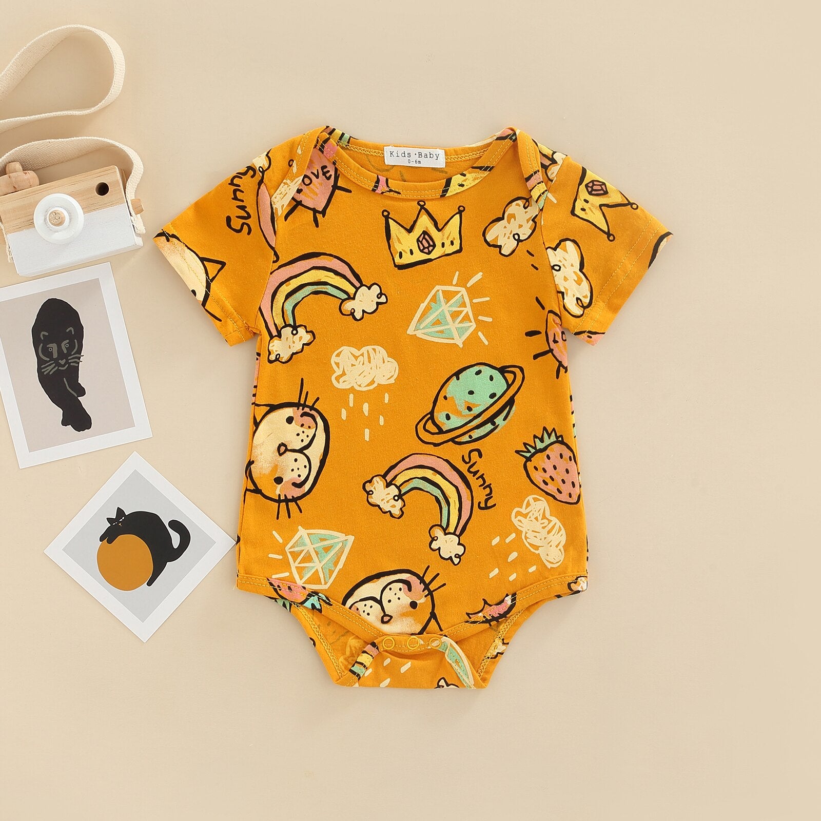 Body Infantil Masculino Zoológico body Loja Click Certo Amarelo 0-6 meses 40cm 