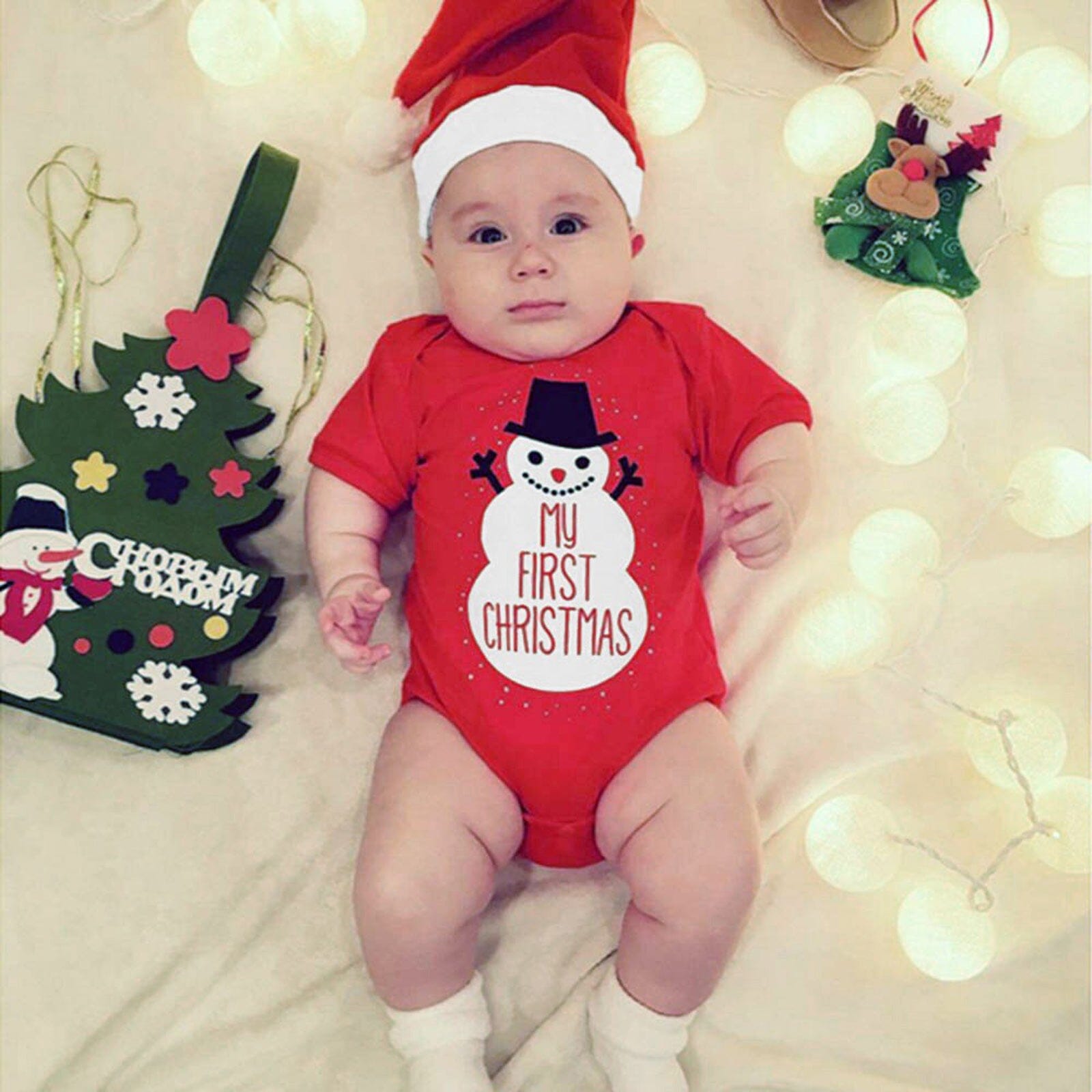 Body Infantil "Meu Primeiro Natal" + Gorro 0 Loja Click Certo 0-6 Meses 