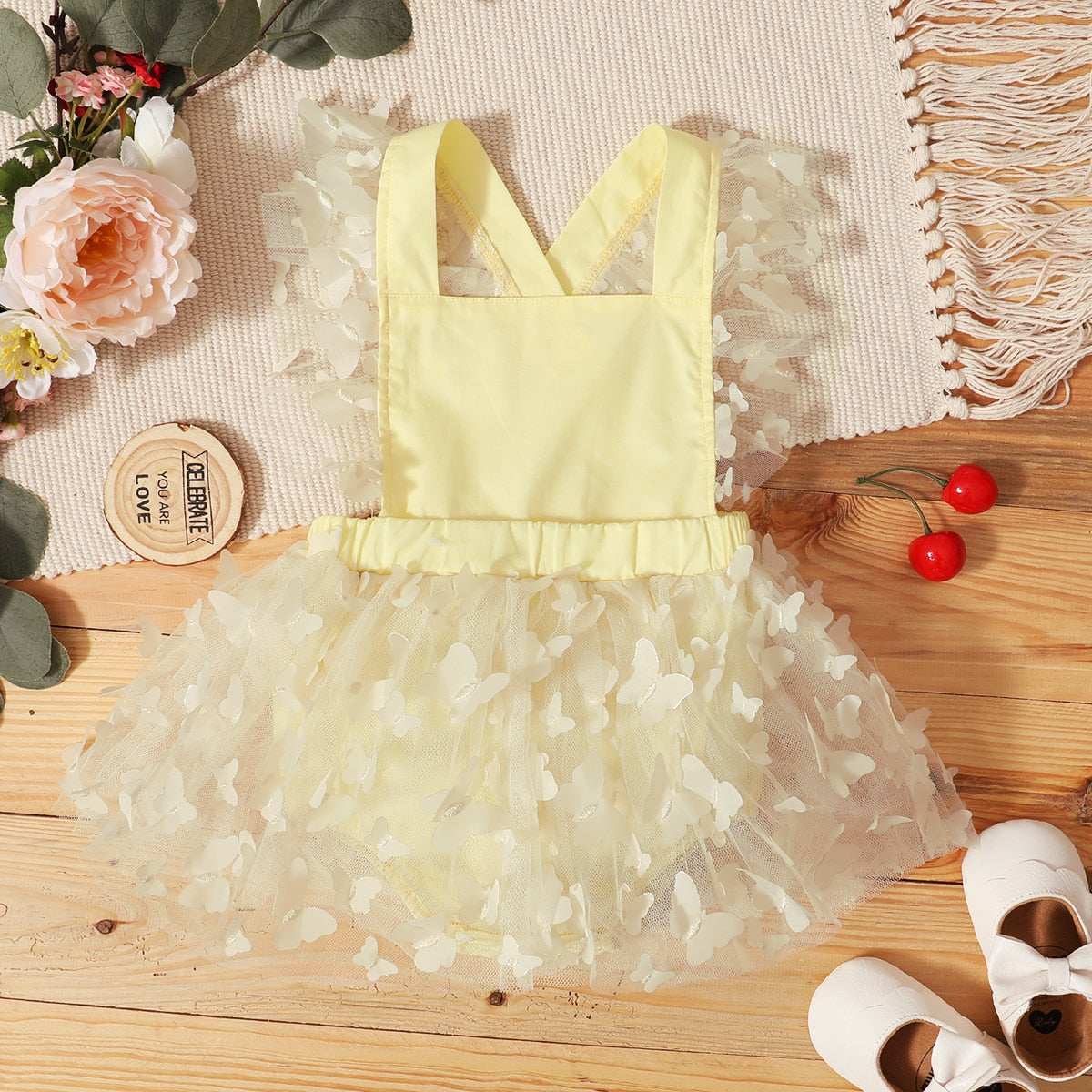 Body Infantil Vestido Borboleta Loja Click Certo Amarelo 0-3 meses 40cm 