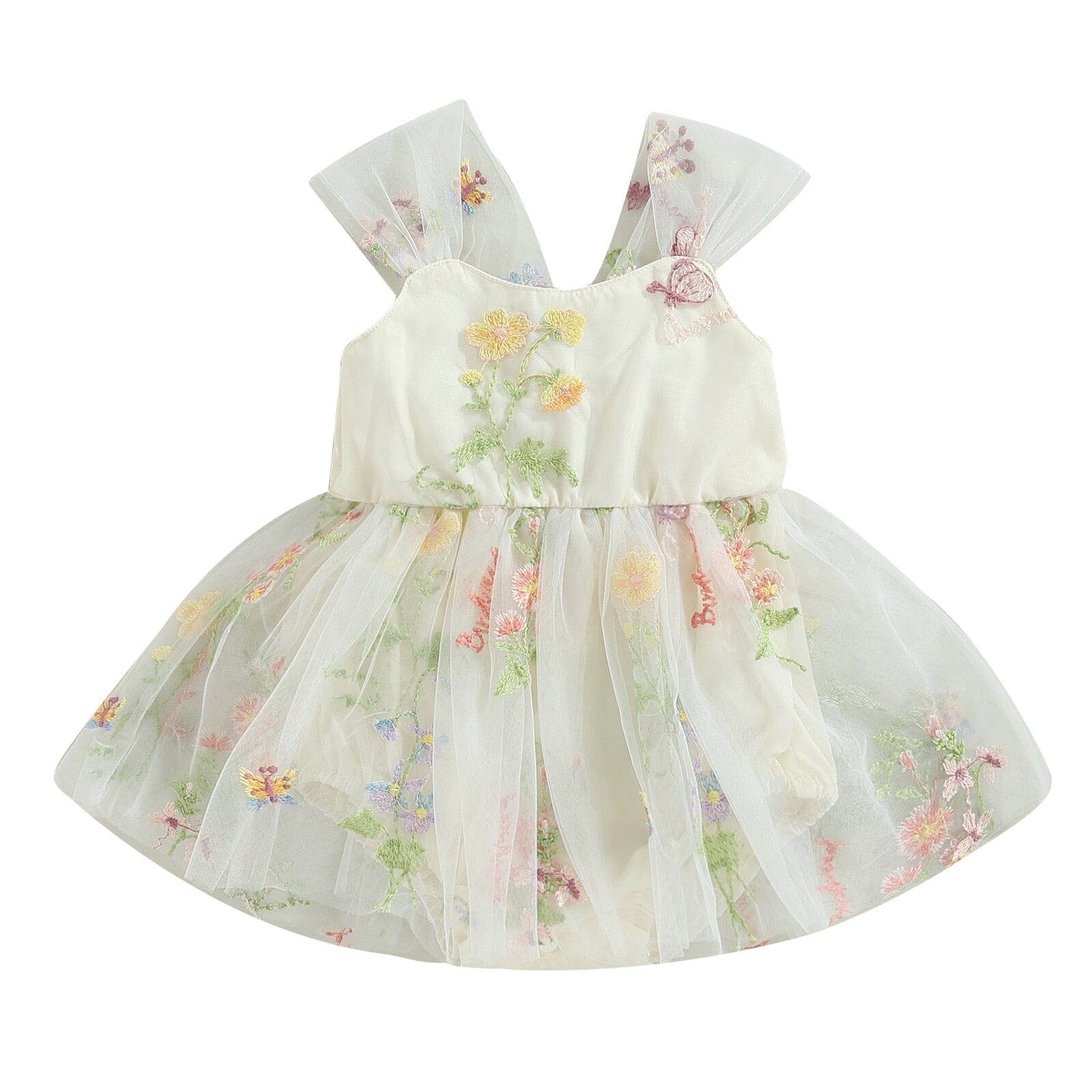 Body Vestido Infantil Bordado Flores Loja Click Certo Bege 0-6 Meses 