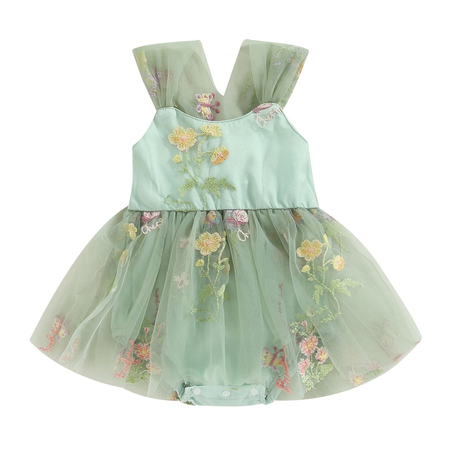 Body Vestido Infantil Bordado Flores Loja Click Certo Verde 0-6 Meses 