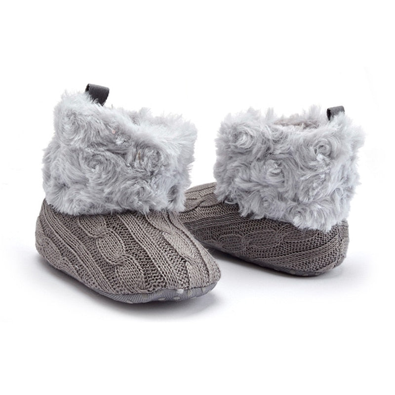 Botinha Inverno Tricô Bota Loja Click Certo Cinza 0-6 Meses 11cm Cano curto