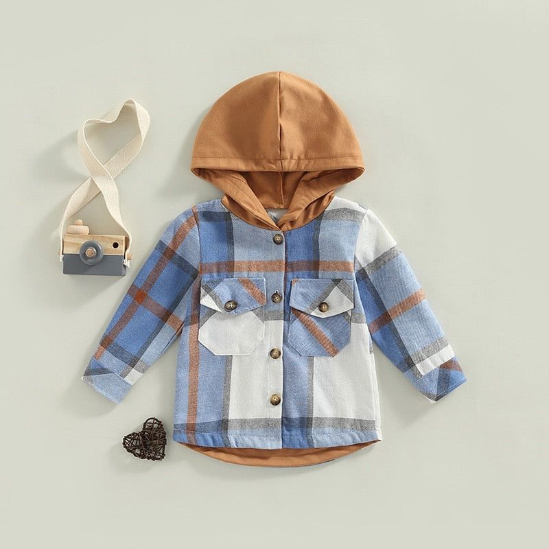 Camisa Infantil com Capuz Xadrez camisa Loja Click Certo Azul 1-2 Anos 