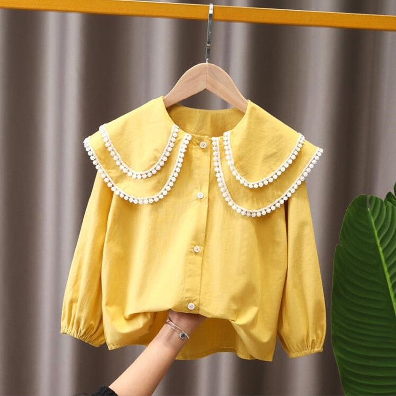 Camisa Infantil Feminina Gola Babados camisa Loja Click Certo Amarelo 2-3 anos 38cm 