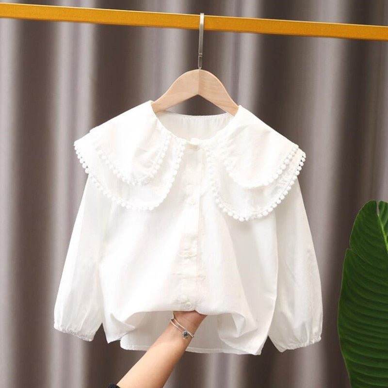 Camisa Infantil Feminina Gola Babados camisa Loja Click Certo Branco 2-3 anos 38cm 