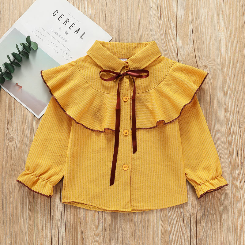 Camisa Infantil Feminina Gola Lacinho camisa Loja Click Certo Modelo 1 Amarelo 1-2 anos 40.5cm 