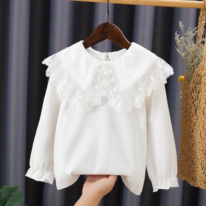 Camisa Infantil Feminina Gola Rendinha camisa Loja Click Certo Branco 2-3 anos 40cm 