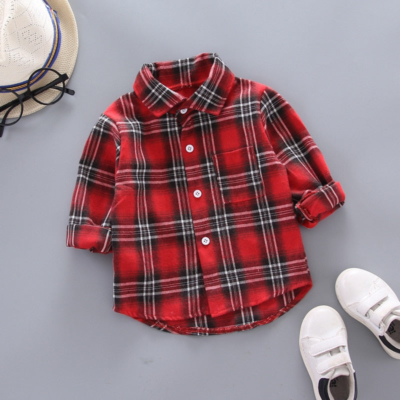 Camisa Infantil Manga Comprida Xadrez camisa Loja Click Certo Vermelho 6-12 Meses 