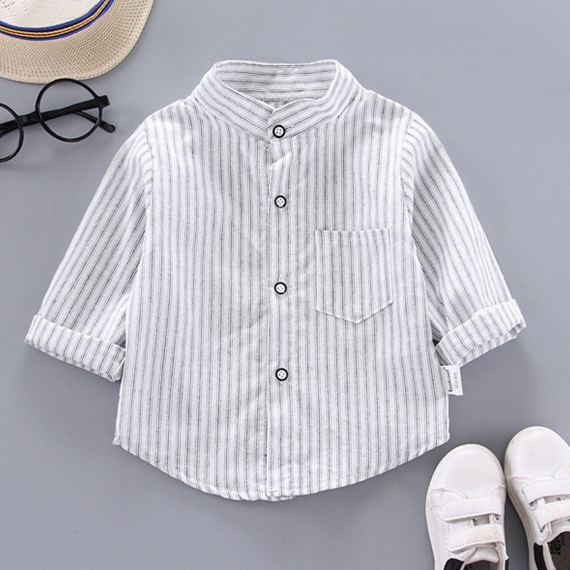 Camisa Infantil Masculina Manga Comprida Listras camisa Loja Click Certo Branco 6-12 Meses 