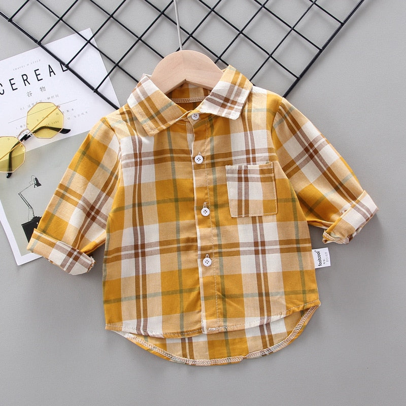 Camisa Infantil Masculina Xadrez Bolsinho camisa Loja Click Certo Amarelo 6-12 Meses 