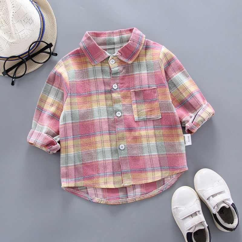 Camisa Infantil Masculina Xadrez Bolsinho camisa Loja Click Certo Rosa 6-12 Meses 