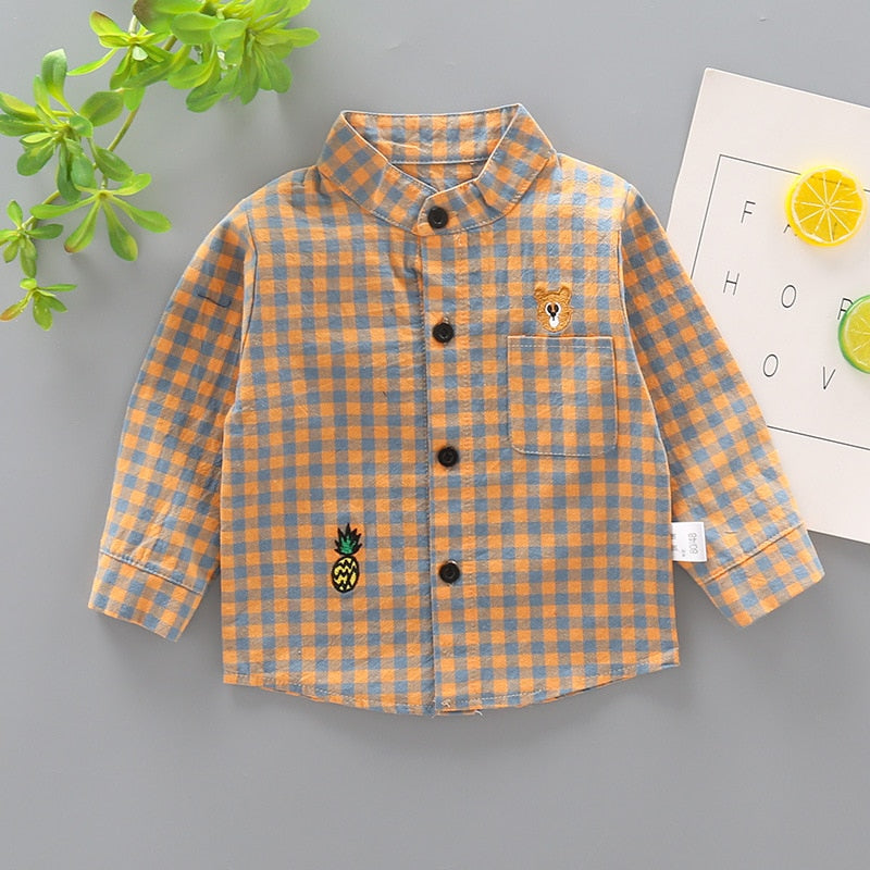 Camisa Infantil Masculina Xadrez Ursinho camisa Loja Click Certo Laranja 6-12 Meses 