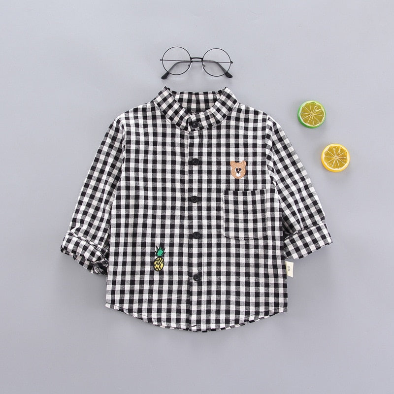 Camisa Infantil Masculina Xadrez Ursinho camisa Loja Click Certo Preto 6-12 Meses 