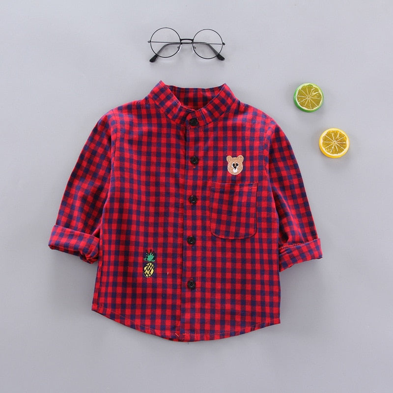 Camisa Infantil Masculina Xadrez Ursinho camisa Loja Click Certo Vermelho 6-12 Meses 