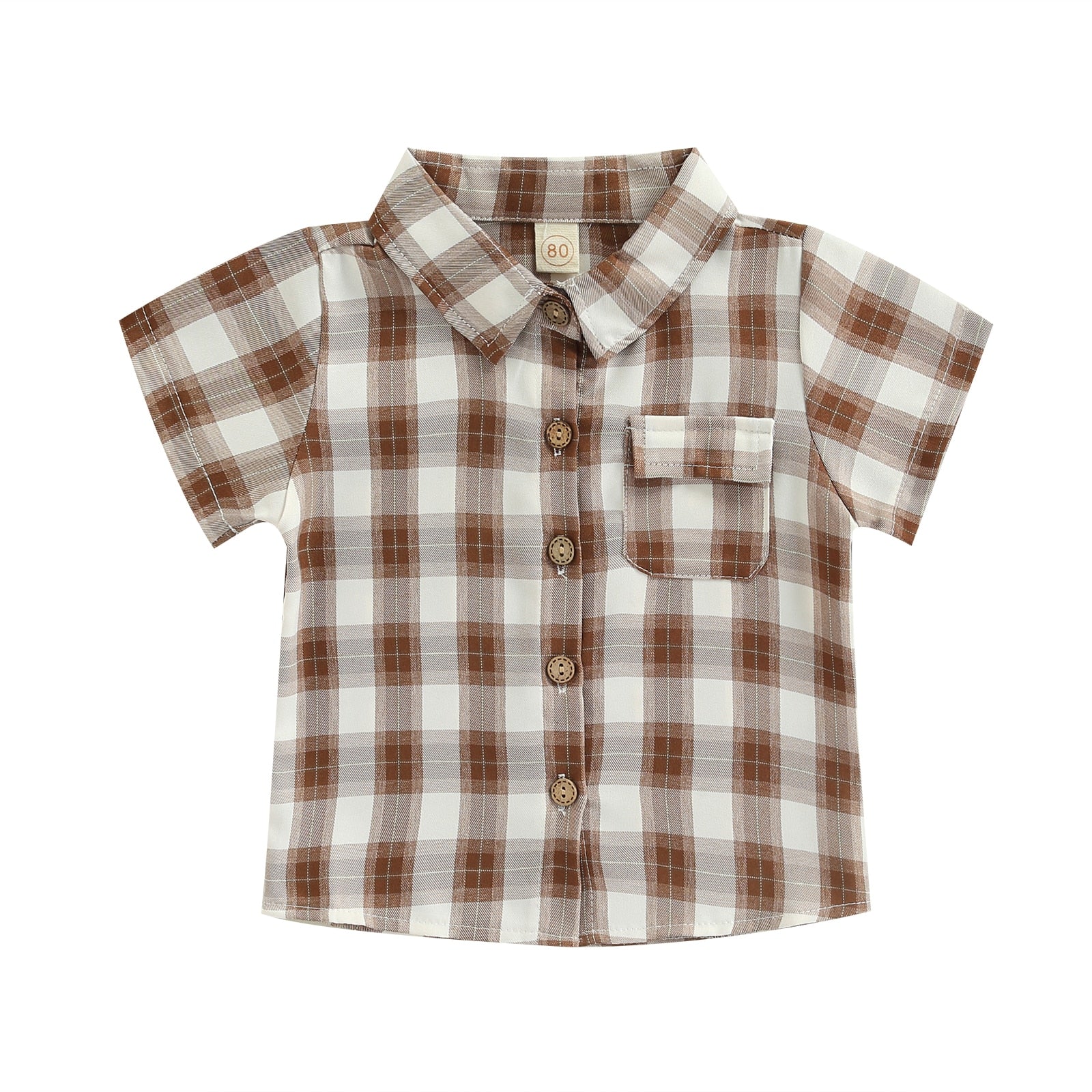 Camisa Infantil Masculino Xadrez Blusa Loja Click Certo Marrom 12-18 meses 35cm 