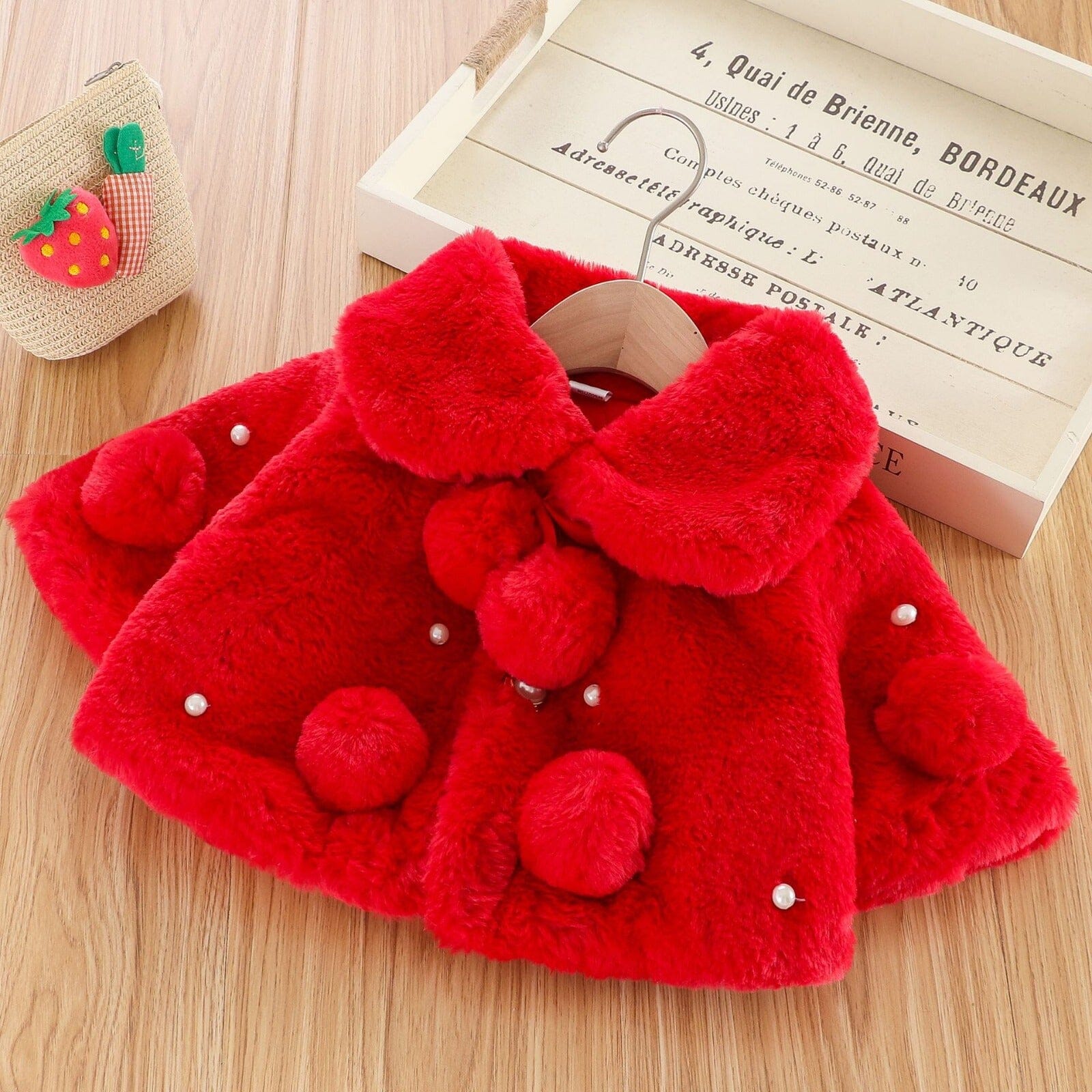 Casaco Infantil Feminino Pompom e Pérolas Loja Click Certo Vermelho 3-6 Meses 