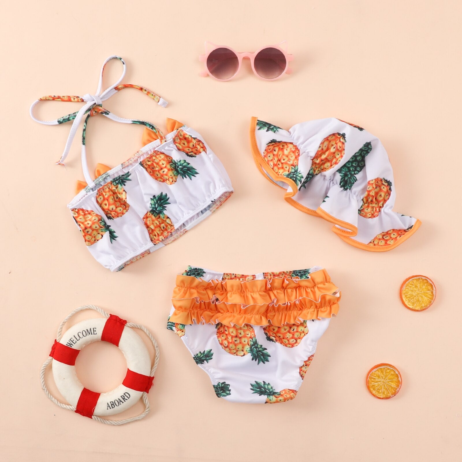 Conjunto 3 Peças Verão Baby Conjunto Loja Click Certo Laranja 0-6 meses 