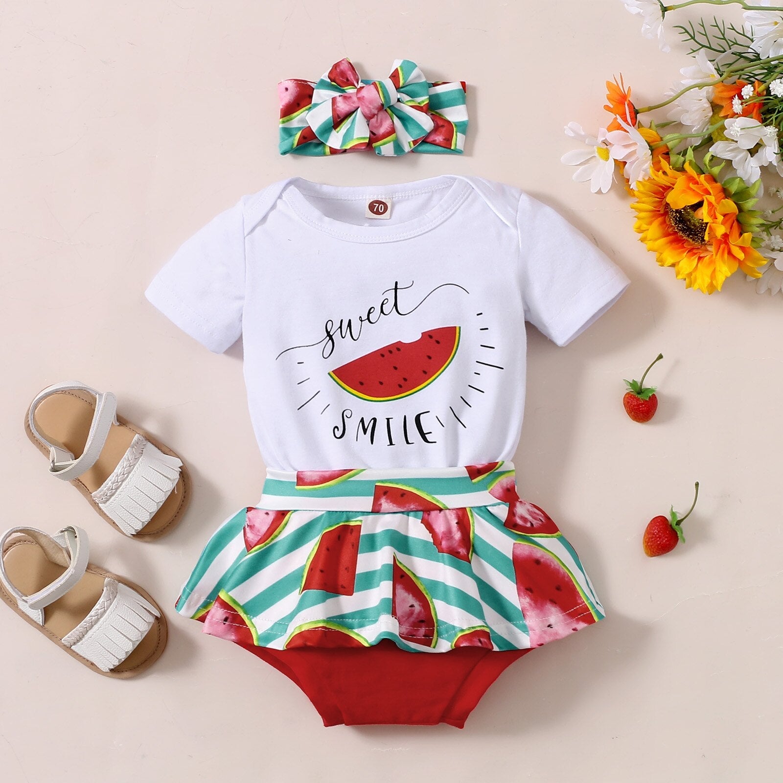 Conjunto Body + Sainha com Laço Conjunto Loja Click Certo Melancia 0-3 meses 