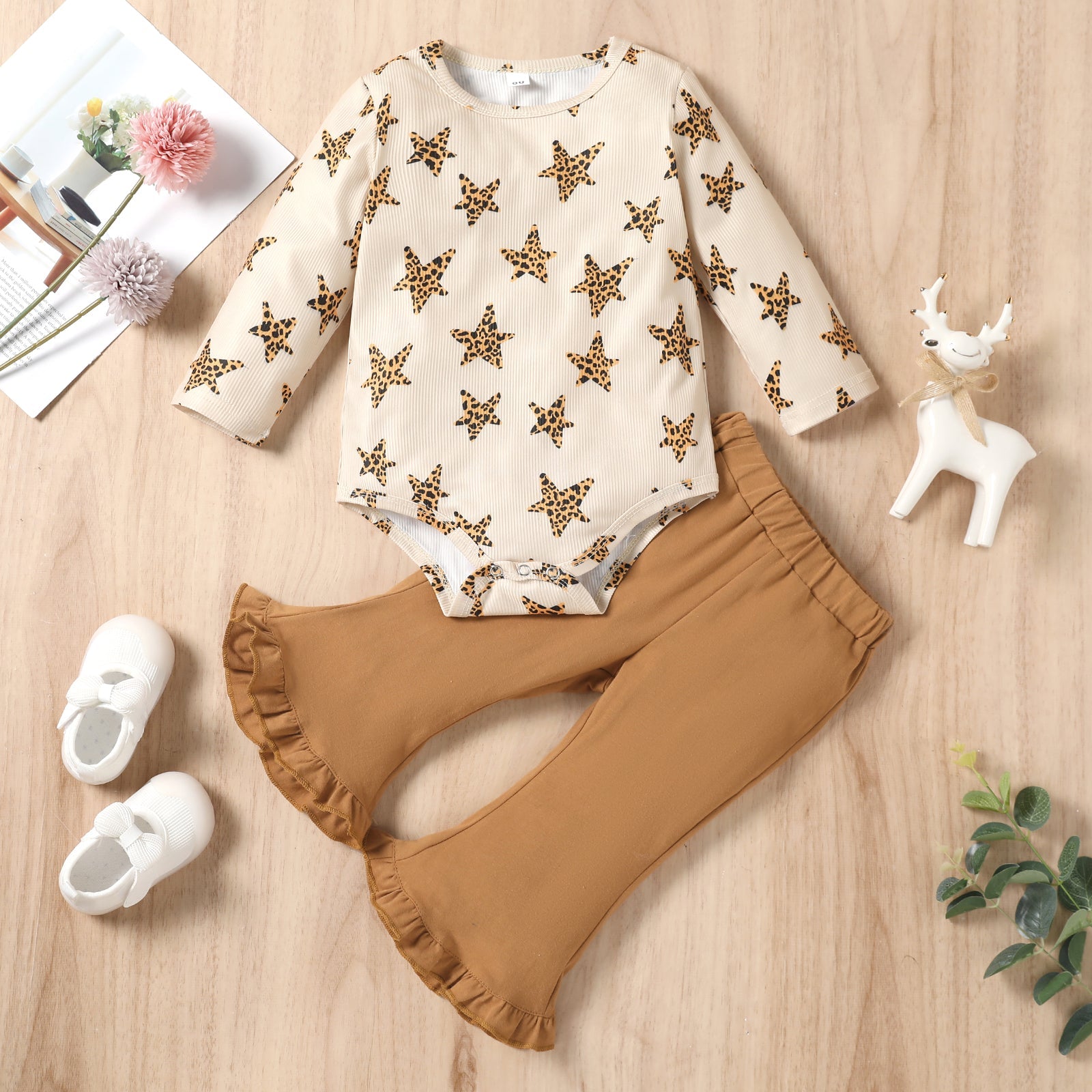 Conjunto Calça e Body Estrelas Conjunto Loja Click Certo 0-6 meses 