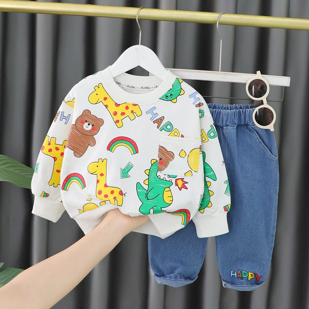 Conjunto Infantil Animais e Bolsinho Loja Click Certo Branco 0-3 Meses 