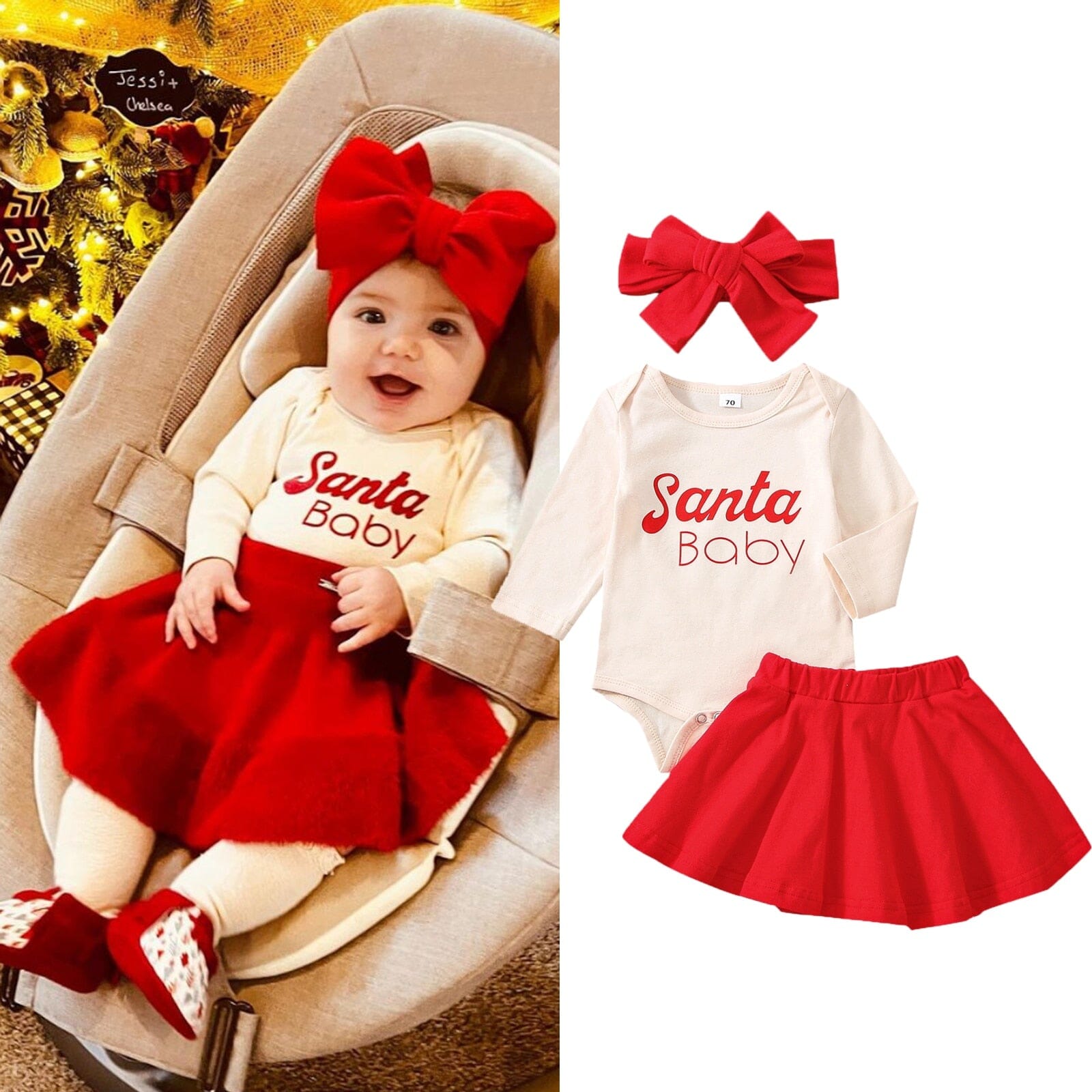 Conjunto Infantil Bebê Noel + Faixa 0 Loja Click Certo 