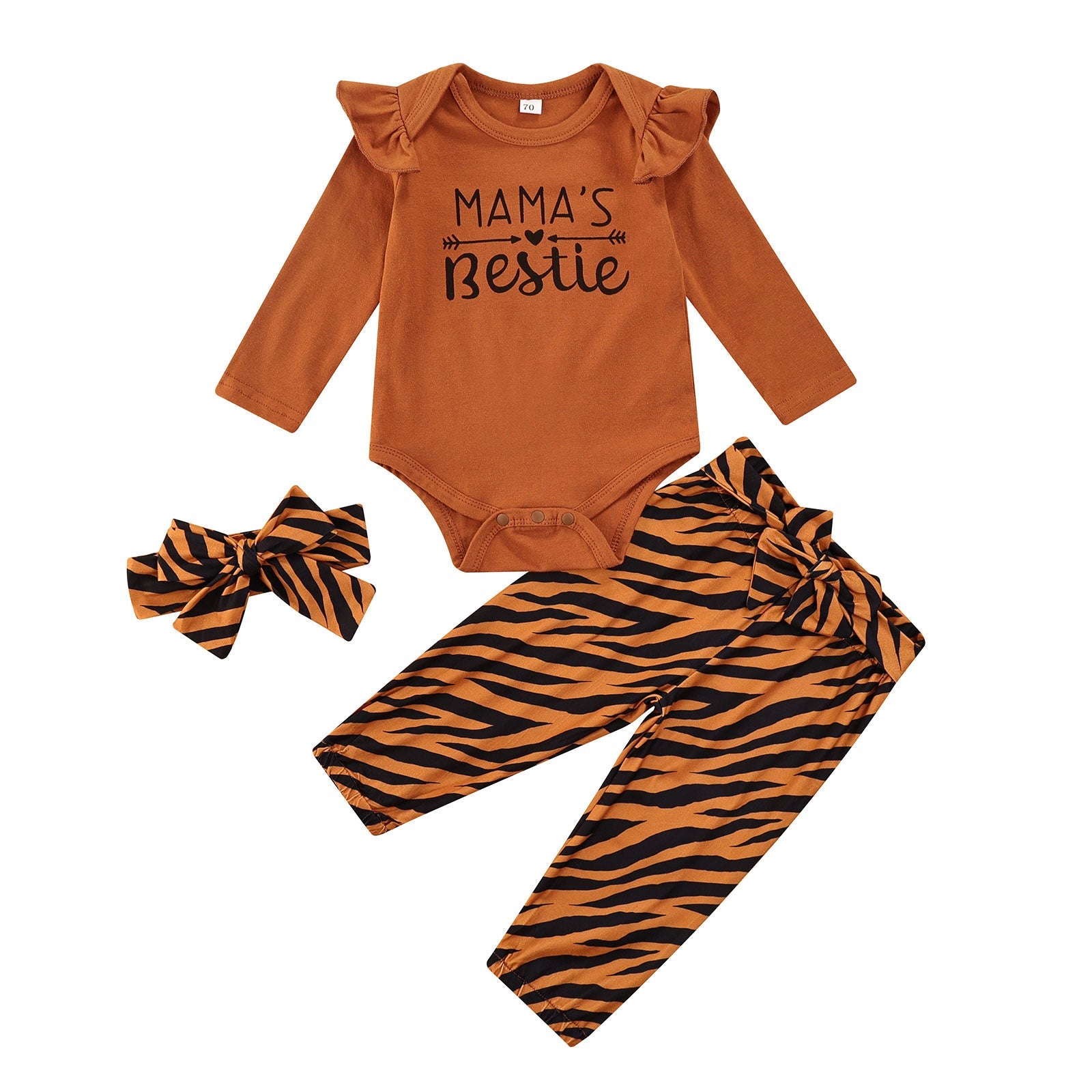 Conjunto Infantil Calça + Body + Laço Conjunto Loja Click Certo Caramelo 0-3 meses 