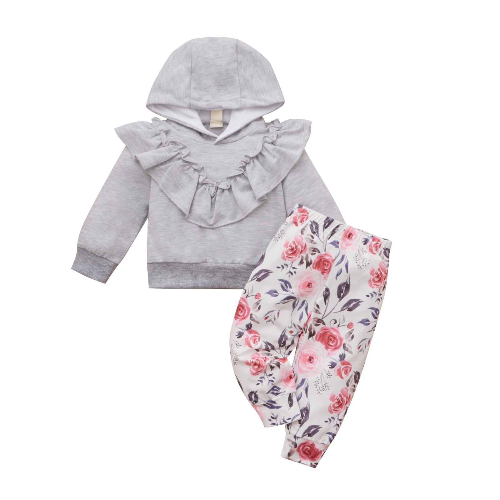 Conjunto Infantil Calça Flores + Blusa com Capuz conjunto Loja Click Certo 