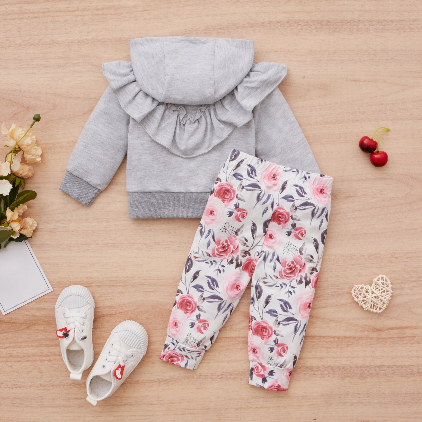 Conjunto Infantil Calça Flores + Blusa com Capuz conjunto Loja Click Certo 