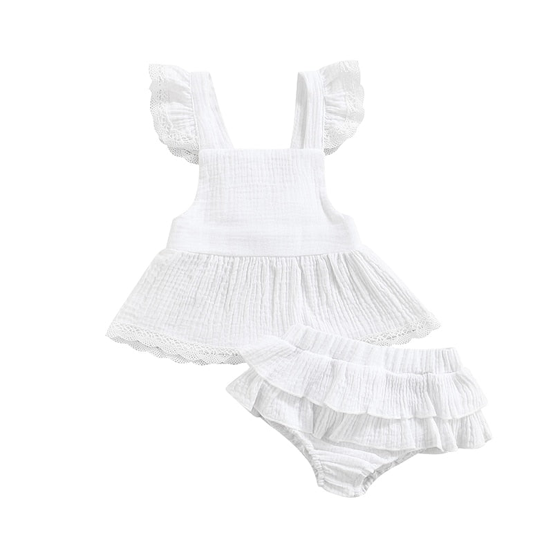 Conjunto Infantil Feminino Babados Loja Click Certo Branco 0-3 meses 