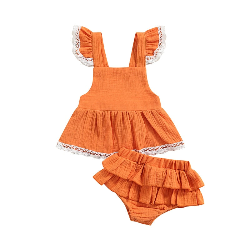 Conjunto Infantil Feminino Babados Loja Click Certo Laranja 0-3 meses 