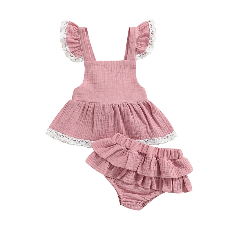 Conjunto Infantil Feminino Babados Loja Click Certo Rosa 0-3 meses 