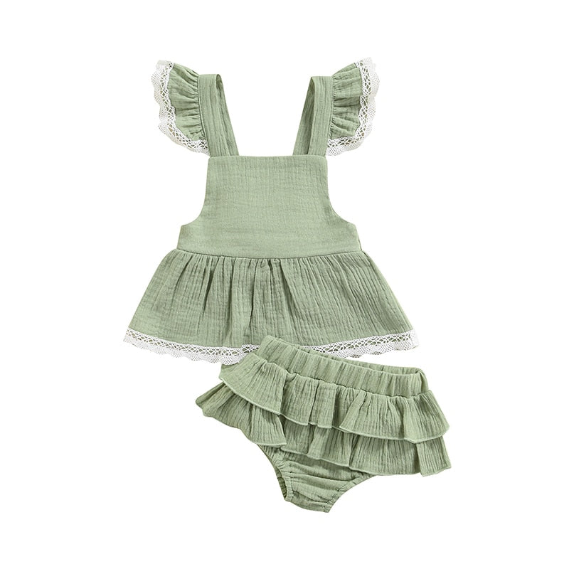 Conjunto Infantil Feminino Babados Loja Click Certo Verde 0-3 meses 