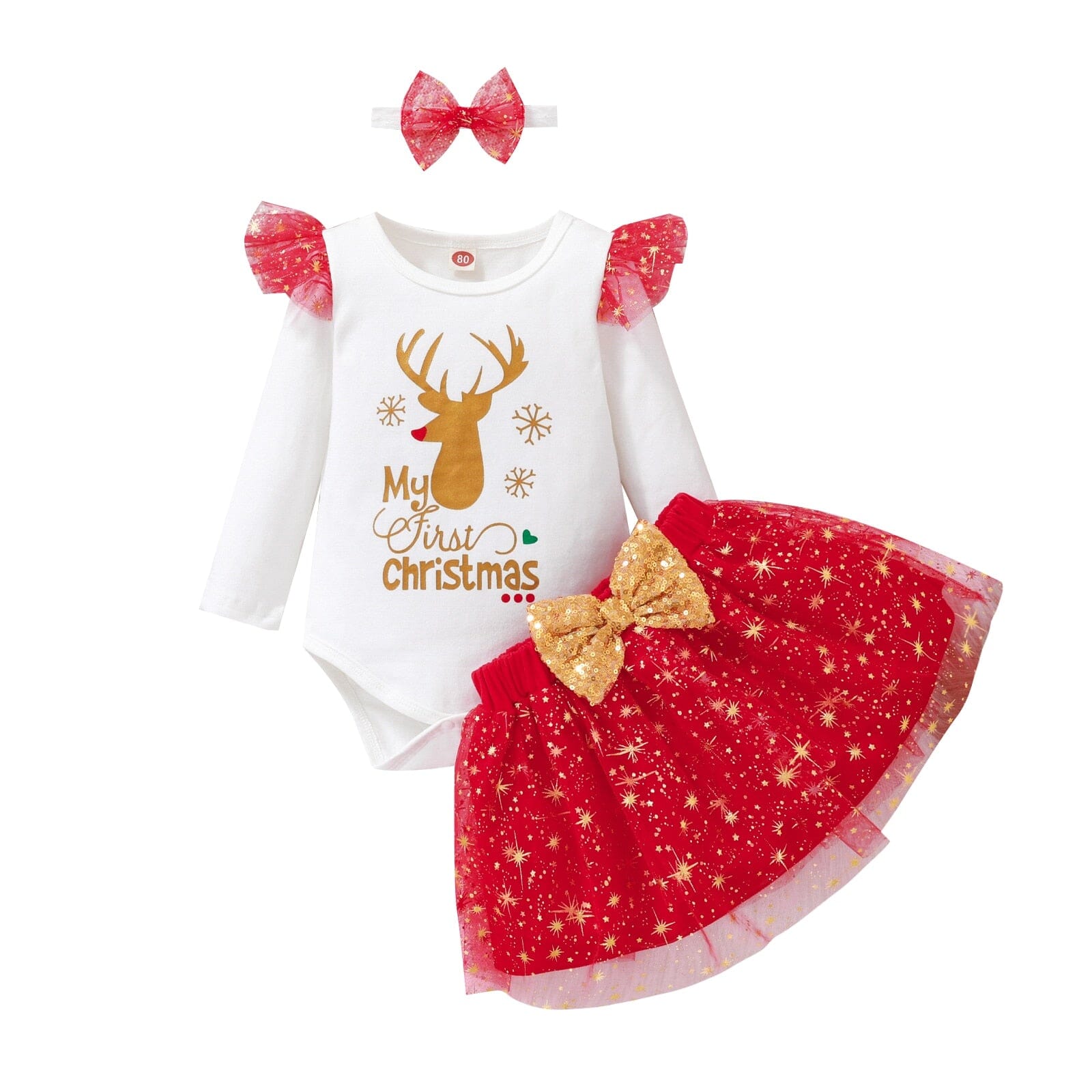 Conjunto Infantil Feminino Baby Noel 0 Loja Click Certo Meu Primeiro Natal 0-3 Meses 