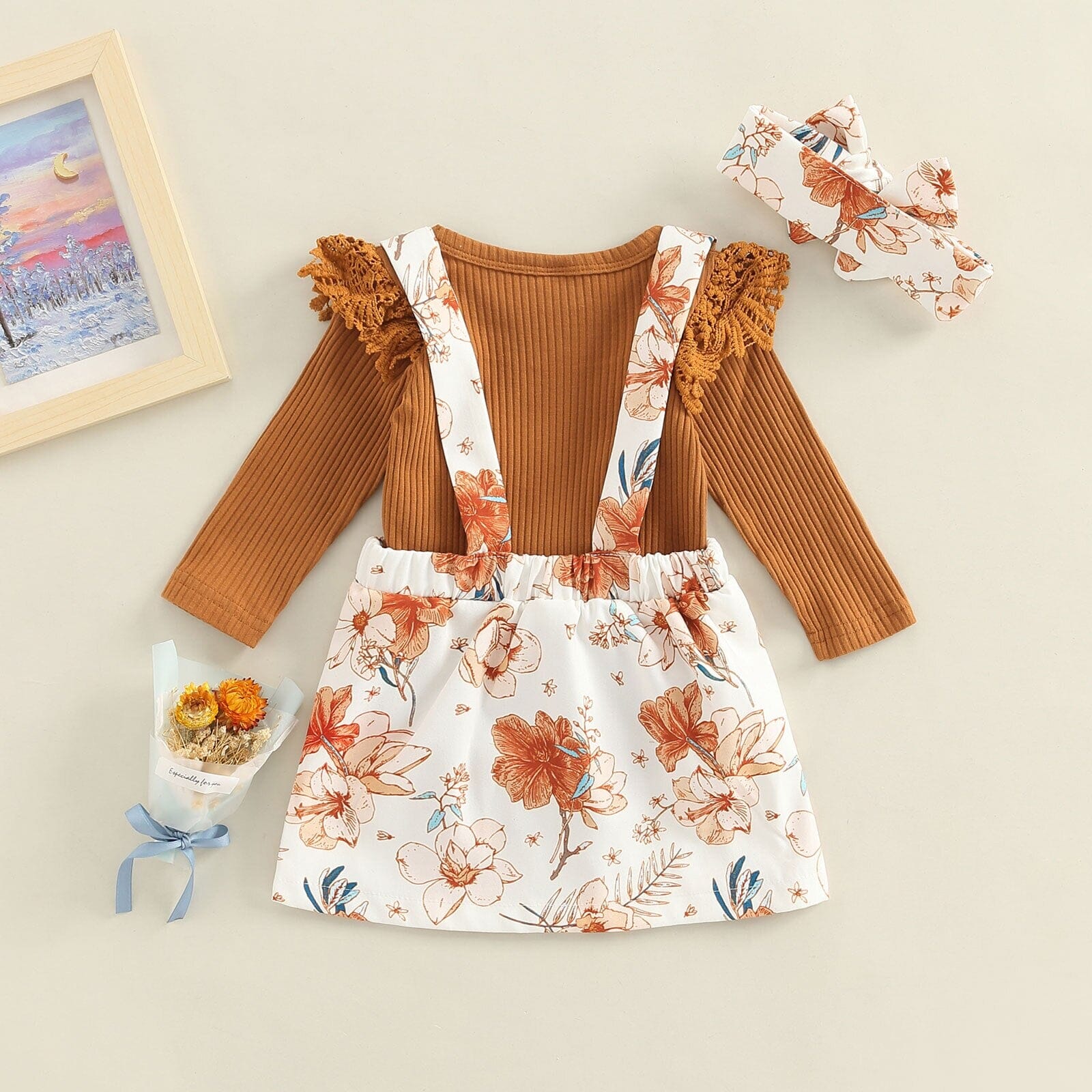 Conjunto Infantil Feminino Blusa Canelada + Faixa Loja Click Certo 