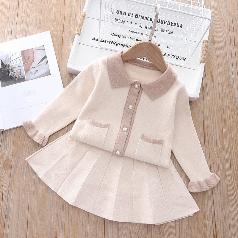 Conjunto Infantil Feminino Bolsinhos e Saia Plissada Loja Click Certo Beige 90CM 18-24 Month 