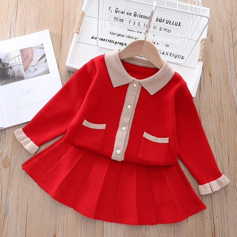 Conjunto Infantil Feminino Bolsinhos e Saia Plissada Loja Click Certo Red 90CM 18-24 Month 