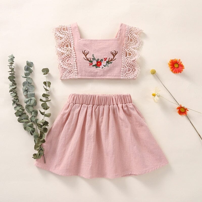 Conjunto Infantil Feminino Bordadinho Loja Click Certo Rosa 9-12 Meses 