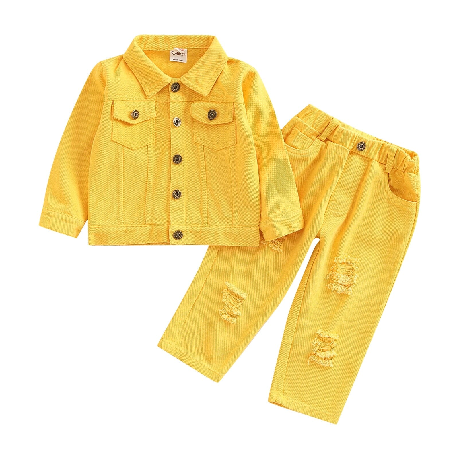 Conjunto Infantil Feminino Botões Bolsinhos Loja Click Certo Amarelo Escuro 2-3 Anos 