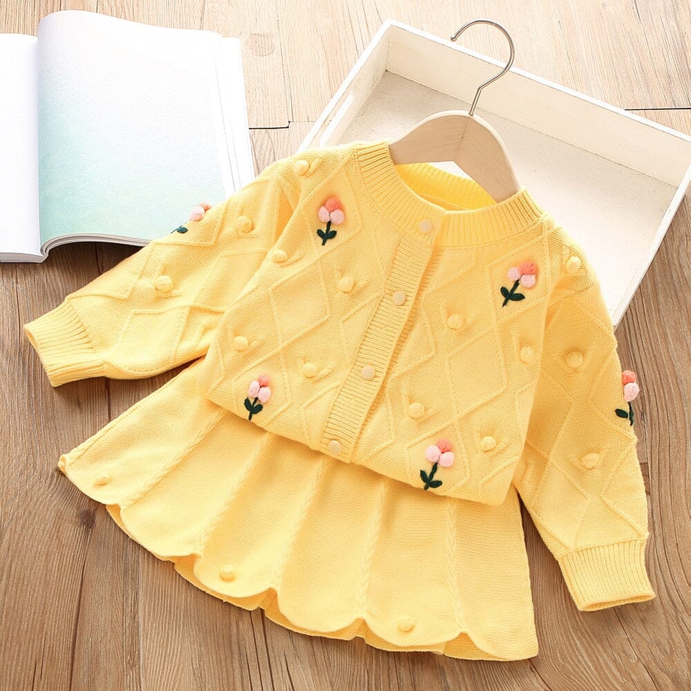 Conjunto Infantil Feminino Botões e Florzinhas. Loja Click Certo Amarelo 1-2 Anos 