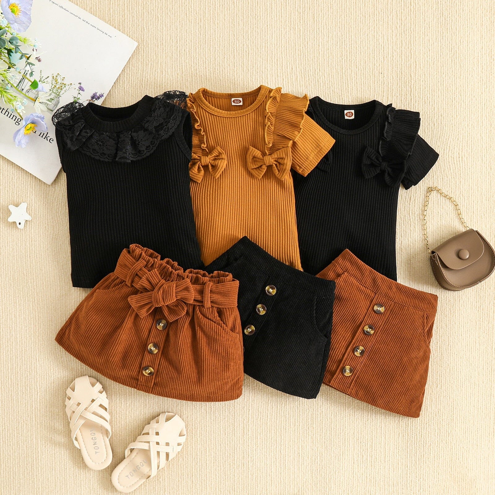 Conjunto Infantil Feminino Botões Laçinhos Loja Click Certo 